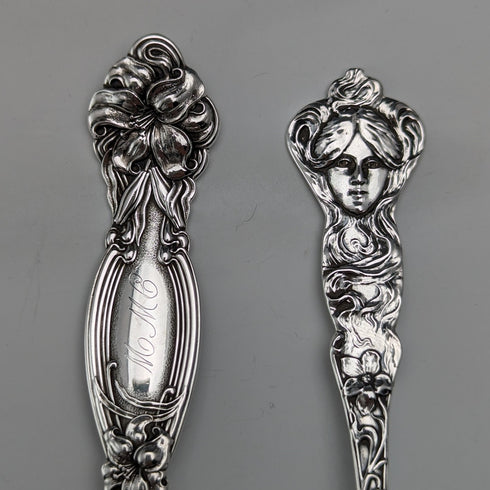 Circa 1900 American antique pure silver souvenir spoons x 6, teaspoon size, total weight 115g